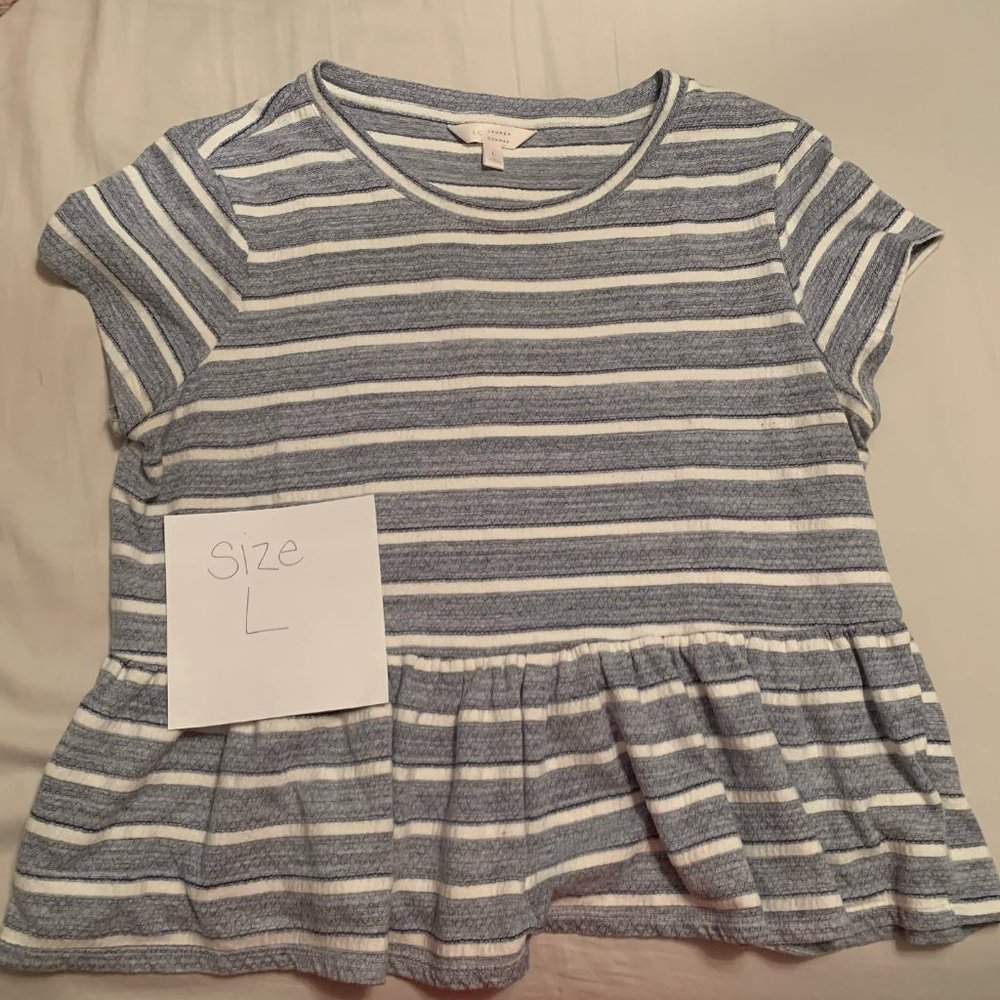 Blue and White Striped Peplum Top